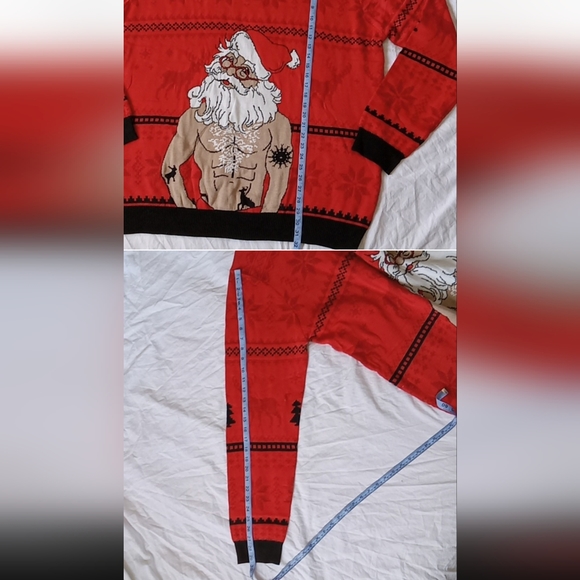SSLR Ugly Christmas Sweater Knitted Pullover V-Neck Funny Santa Size 3XL Red - Picture 2 of 5